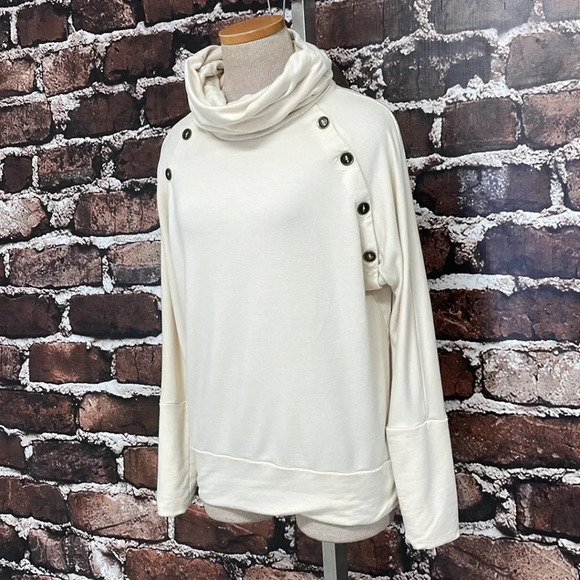 Capote Maisy Pullover Sweater Bamboo Buttons Cowl Neck Cream Size Medium M - Picture 6 of 15